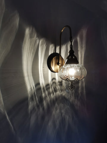 Turkish Single Blown Clear Glass Round Wall Light