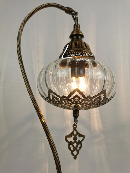 Luxurious Large Turkish Moroccan Style Swan Neck Clear Blown Glass Table Lamp