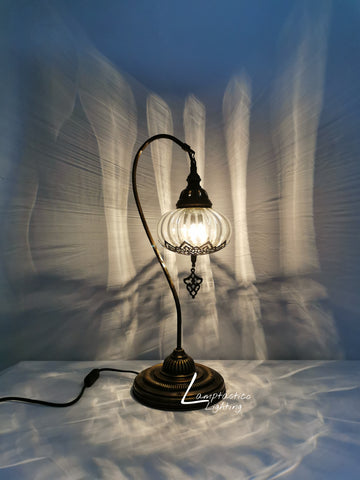 Luxurious Large Turkish Moroccan Style Swan Neck Clear Blown Glass Table Lamp