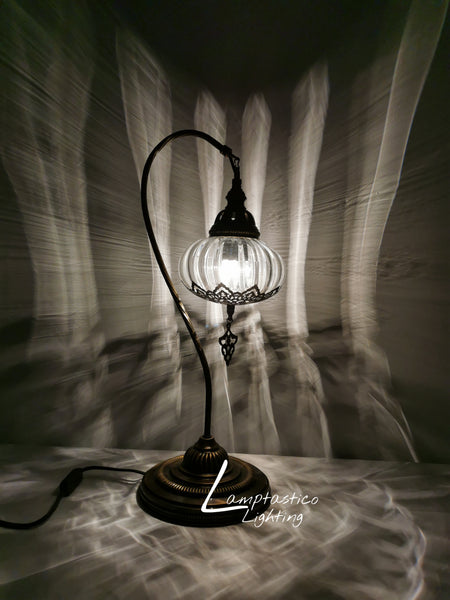 Luxurious Large Turkish Moroccan Style Swan Neck Clear Blown Glass Table Lamp