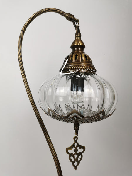 Luxurious Large Turkish Moroccan Style Swan Neck Clear Blown Glass Table Lamp