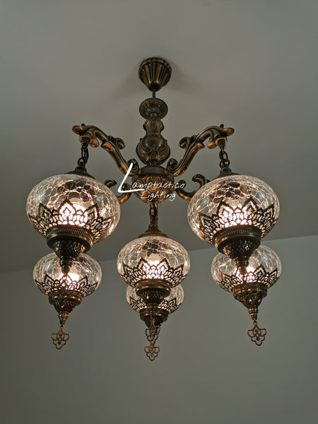 Turkish Crackle Clear Glass 6 Globe Chandelier