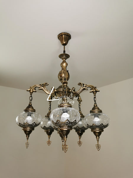 Turkish Crackle Clear Glass 6 Globe Chandelier