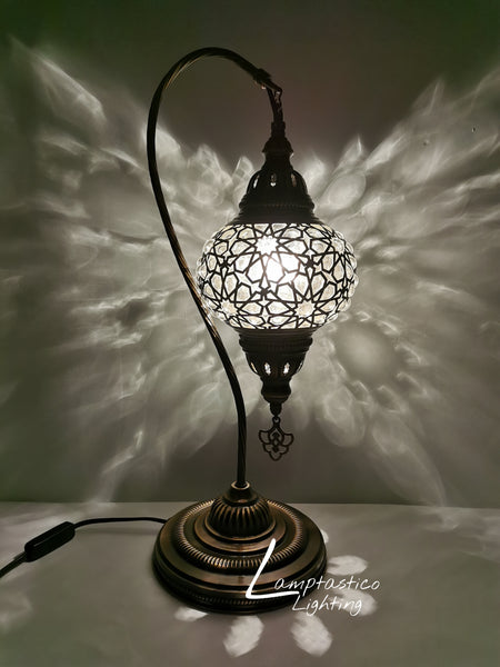 Luxurious Large Turkish Moroccan Swan Neck Blown Pressed Glass Table Lamp