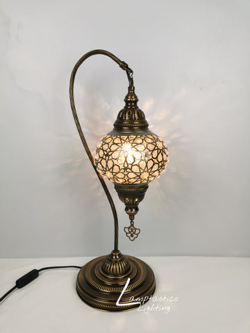 Luxurious Large Turkish Moroccan Swan Neck Blown Pressed Glass Table Lamp