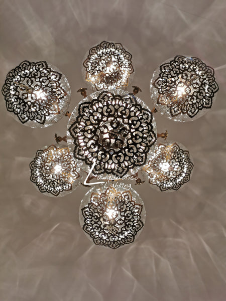 7 Globe Blown Clear Glass Turkish Ottoman Chandelier