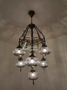 7 Globe Blown Clear Glass Turkish Ottoman Chandelier