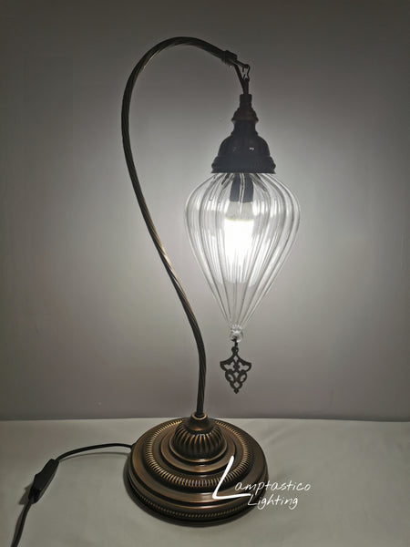 Luxurious Large Turkish Moroccan Swan Neck Ribbed Glass Table Lamp 55cm