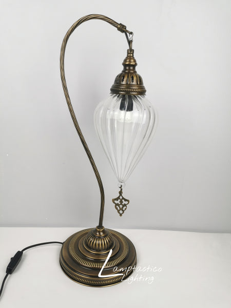 Luxurious Large Turkish Moroccan Swan Neck Ribbed Glass Table Lamp 55cm