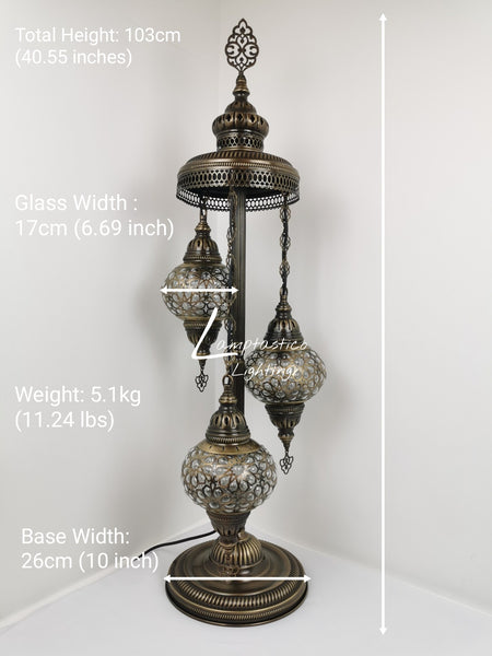 3 Globe Laser Blown Glass Chandelier Floor Lamp