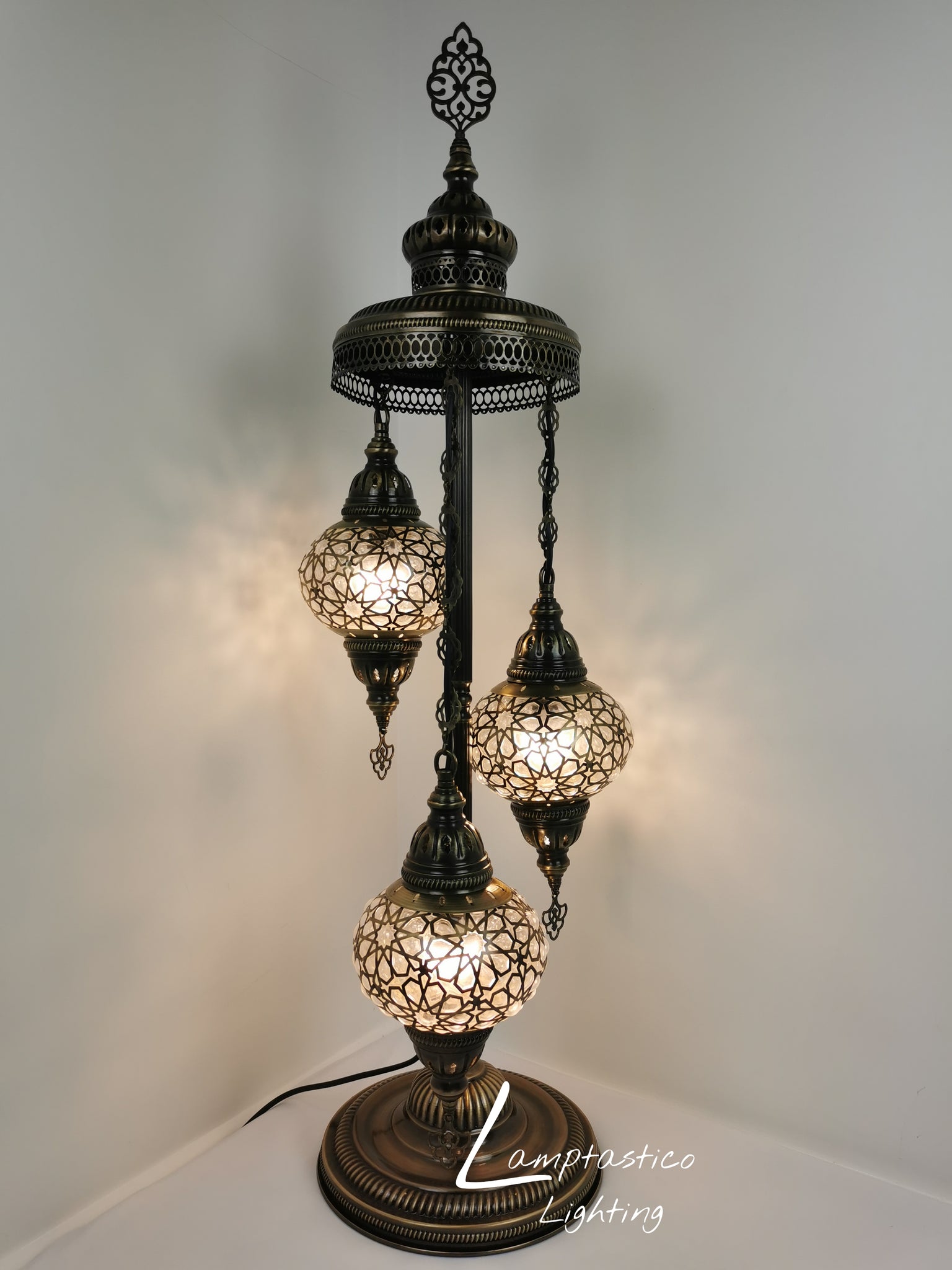 3 Globe Laser Blown Glass Chandelier Floor Lamp