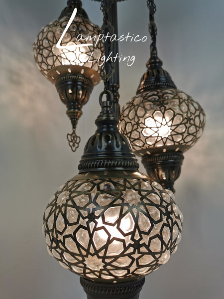 3 Globe Laser Blown Glass Chandelier Floor Lamp