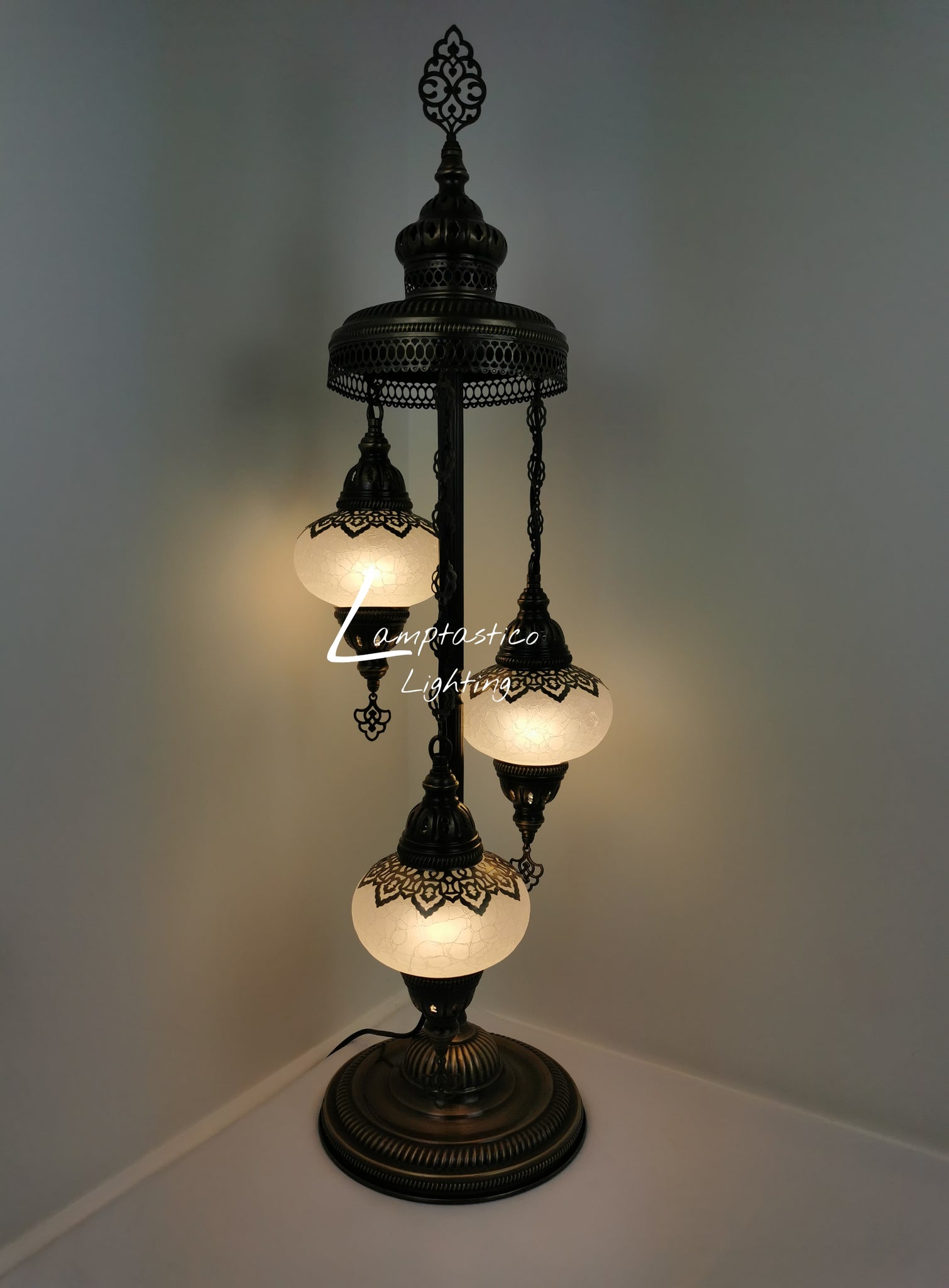 3 Globe Crackle White Glass Chandelier Floor Lamp