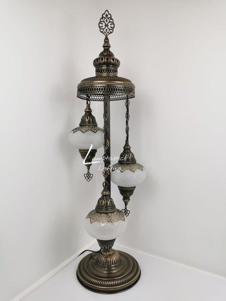 3 Globe Crackle White Glass Chandelier Floor Lamp