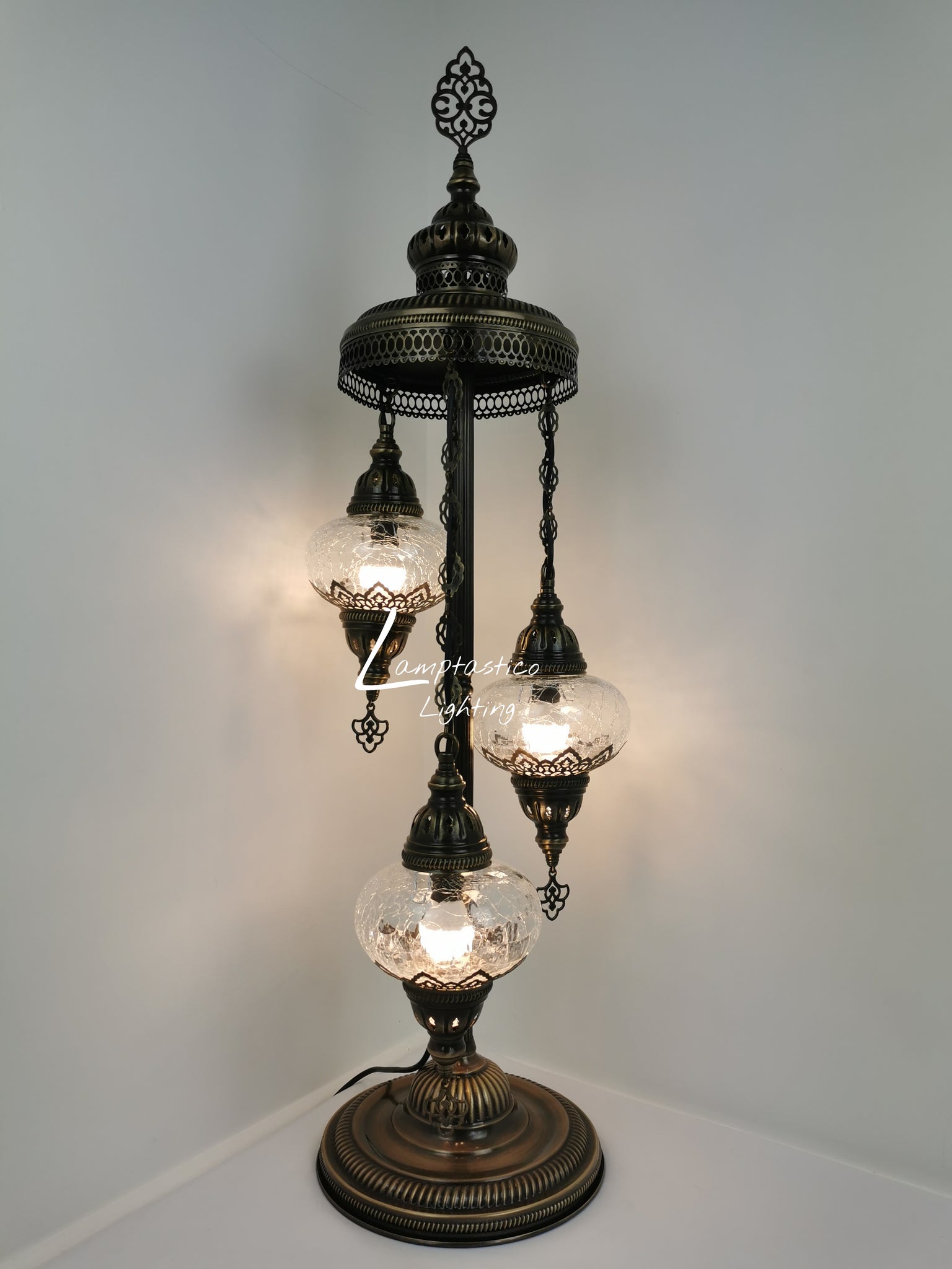 3 Globe Crackle Clear Glass Chandelier Floor Lamp