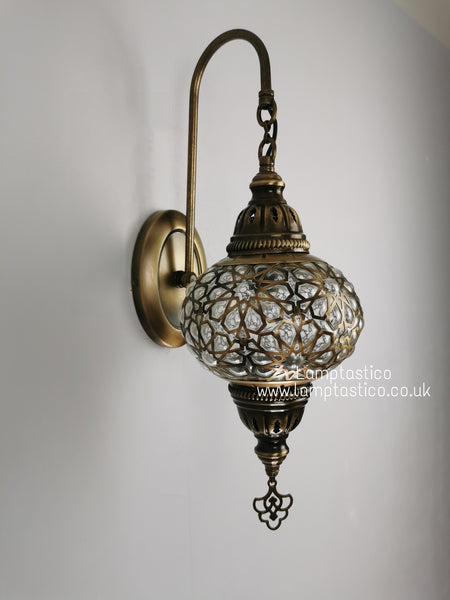 Turkish Single Laser Glass Oval Wall Light Brass Finish