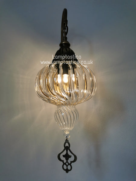 Turkish Single Ribbed Clear Glass Oval Wall Light #3