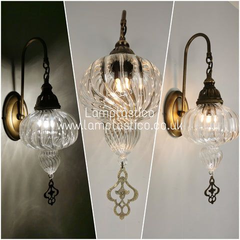 Turkish Single Ribbed Clear Glass Oval Wall Light #3