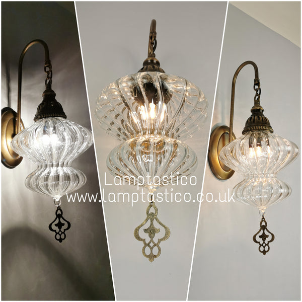 Turkish Single Ribbed Clear Glass Oval Wall Light #2