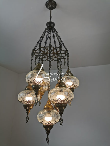 Laser Crackle Clear 7 Globe Chandelier