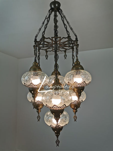 Laser Crackle Clear 7 Globe Chandelier