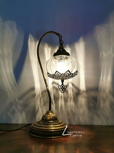 Luxurious Turkish Moroccan Style Swan Neck Transparent Glass Table Lamp No 3