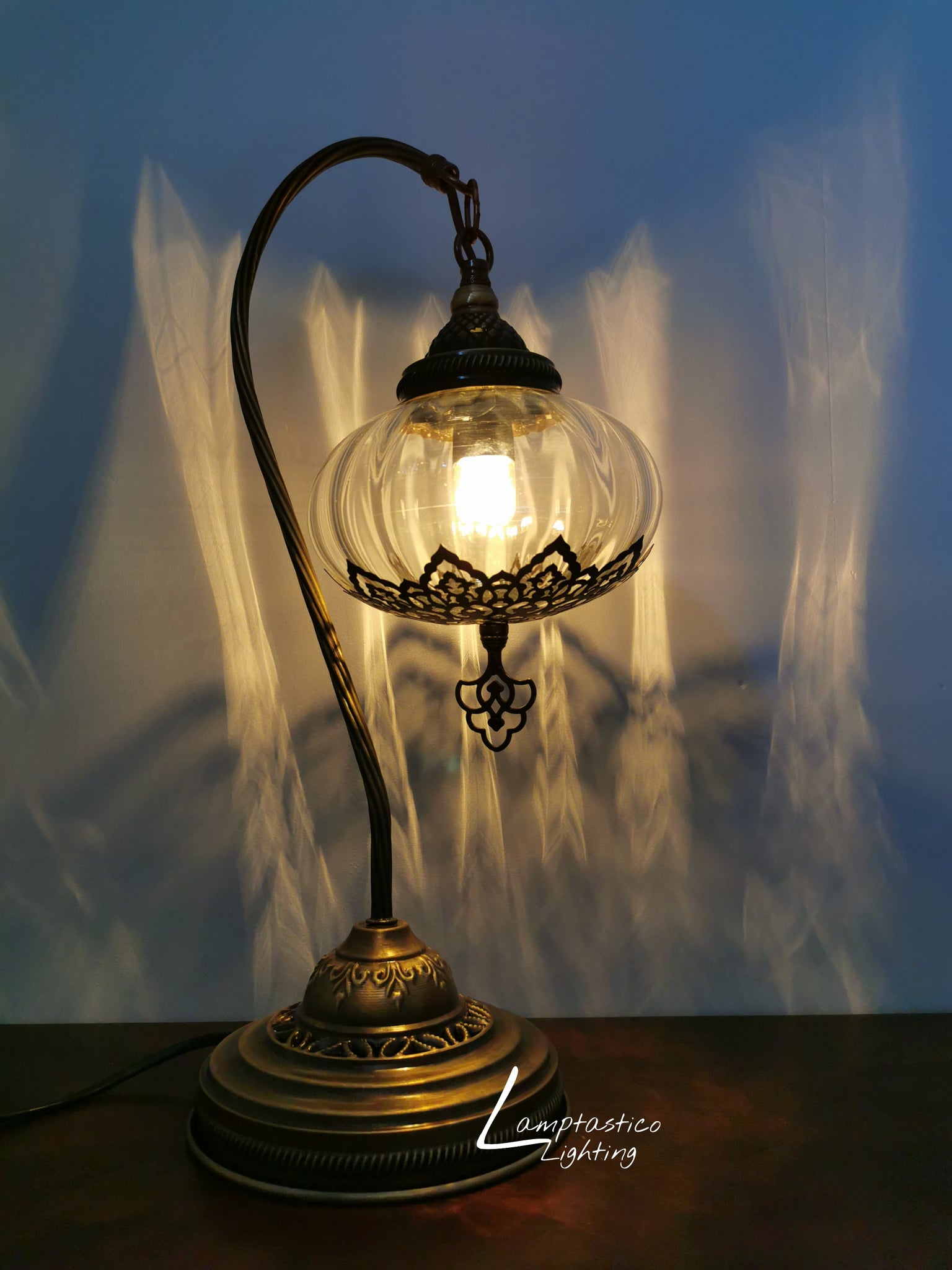 Luxurious Turkish Moroccan Style Swan Neck Transparent Glass Table Lamp No 3