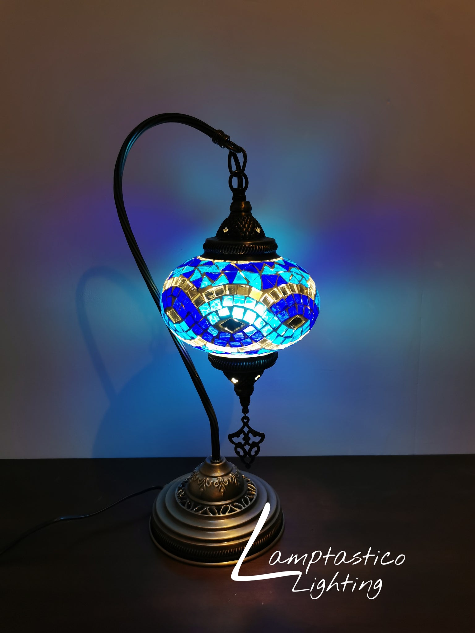 Turkish Moroccan Mosaic Glass Swan Neck Table Lamp No 3