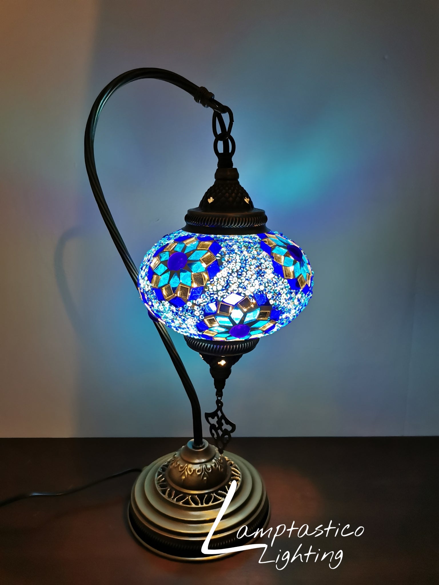 Turkish Moroccan Mosaic Glass Swan Neck Table Lamp No 3