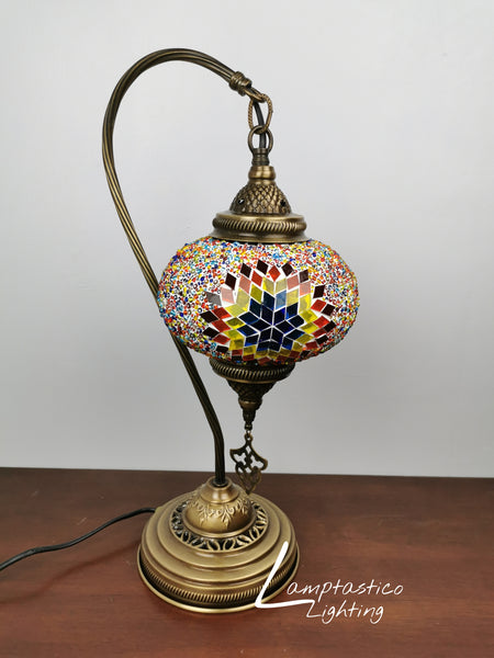 Turkish Moroccan Mosaic Glass Swan Neck Table Lamp No 3