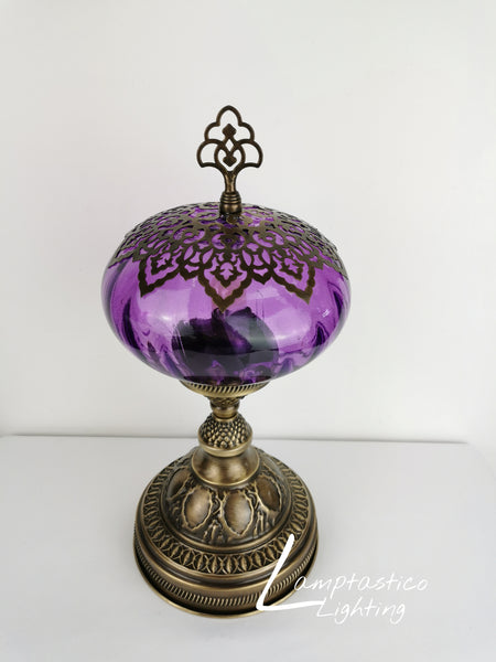 Luxurious Turkish Moroccan Style Purple Glass Table Lamp No 3