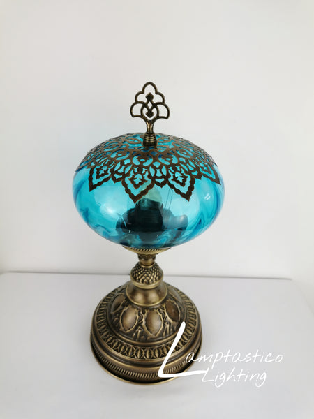 Luxurious Turkish Moroccan Style Teal Glass Table Lamp No 3