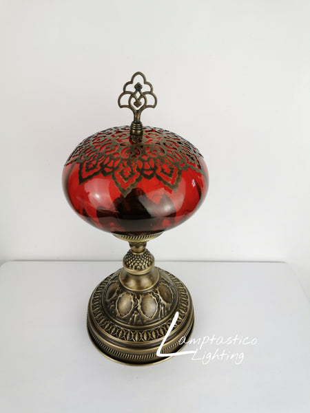 Luxurious Turkish Moroccan Style Red Glass Table Lamp No 3