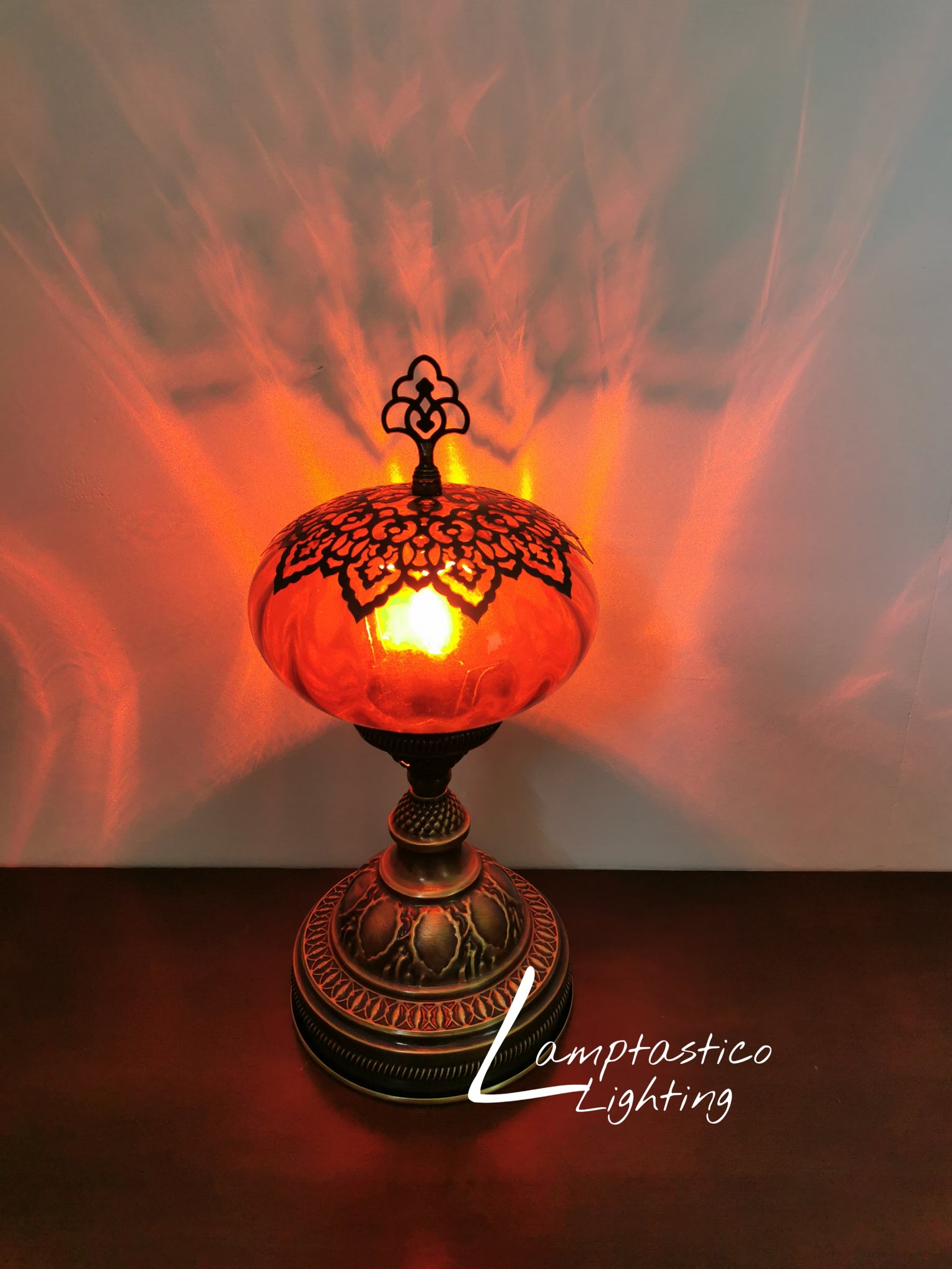 Luxurious Turkish Moroccan Style Red Glass Table Lamp No
