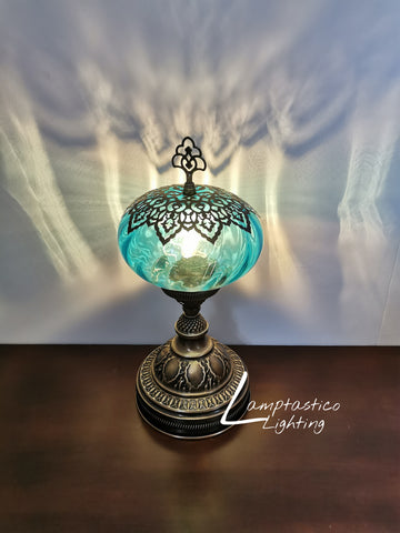 Luxurious Turkish Moroccan Style Teal Glass Table Lamp No 3