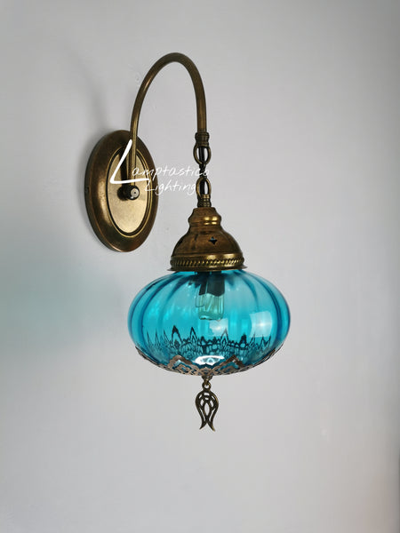 Turkish Single Blown Glass Colourful Oval Wall Light