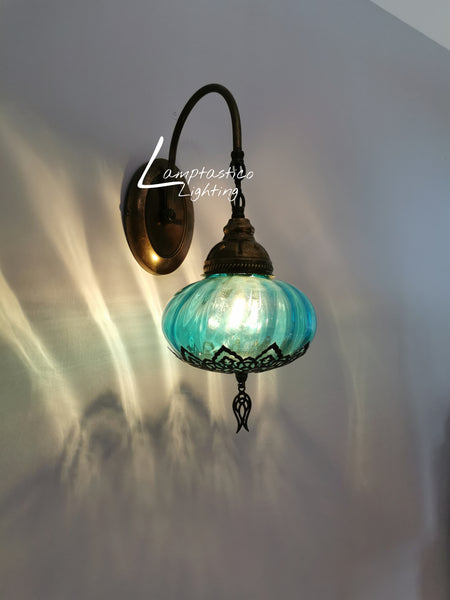 Turkish Single Blown Glass Colourful Oval Wall Light