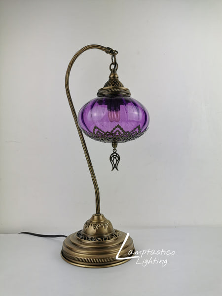 Luxurious Colourful Blown Glass Swanneck Table Desk Bedside Lamp Brass Finish 48cm