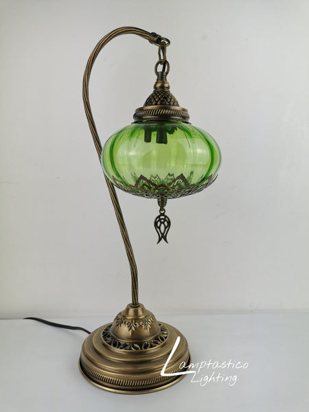 Luxurious Colourful Blown Glass Swanneck Table Desk Bedside Lamp Brass Finish 48cm