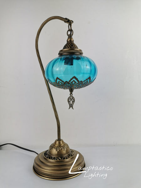 Luxurious Colourful Blown Glass Swanneck Table Desk Bedside Lamp Brass Finish 48cm