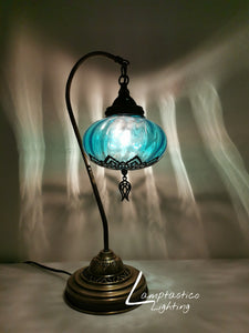 Luxurious Colourful Blown Glass Swanneck Table Desk Bedside Lamp Brass Finish 48cm
