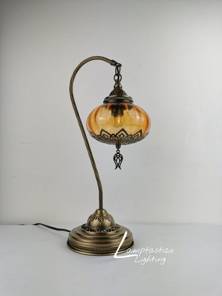 Luxurious Colourful Blown Glass Swanneck Table Desk Bedside Lamp Brass Finish 48cm