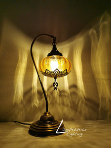 Luxurious Colourful Blown Glass Swanneck Table Desk Bedside Lamp Brass Finish 48cm