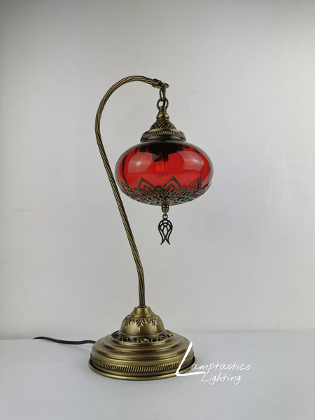 Luxurious Colourful Blown Glass Swanneck Table Desk Bedside Lamp Brass Finish 48cm