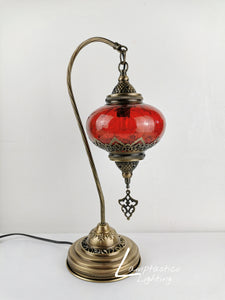 Turkish Moroccan Red Crackle Glass Swan Neck Table Lamp No 3