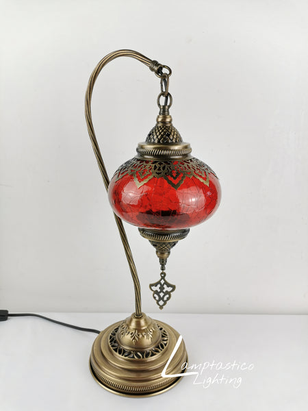 Turkish Moroccan Red Crackle Glass Swan Neck Table Lamp No 3