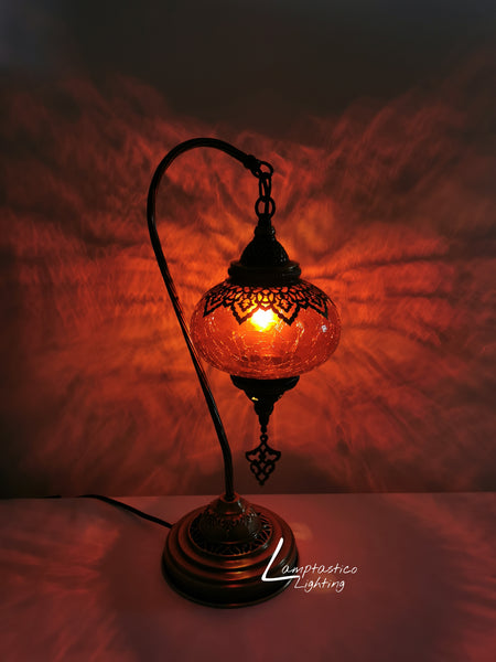 Turkish Moroccan Red Crackle Glass Swan Neck Table Lamp No 3