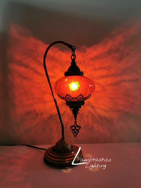 Turkish Moroccan Red Crackle Glass Swan Neck Table Lamp No 3