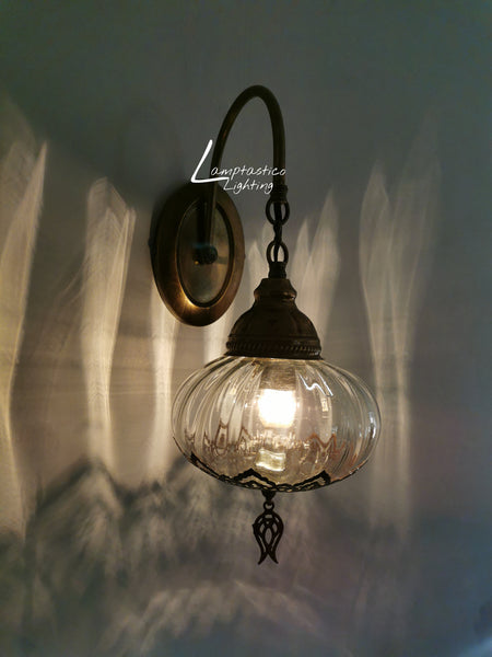 Turkish Single Blown Clear Glass Oval Wall Light