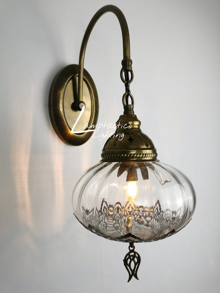 Turkish Single Blown Clear Glass Oval Wall Light